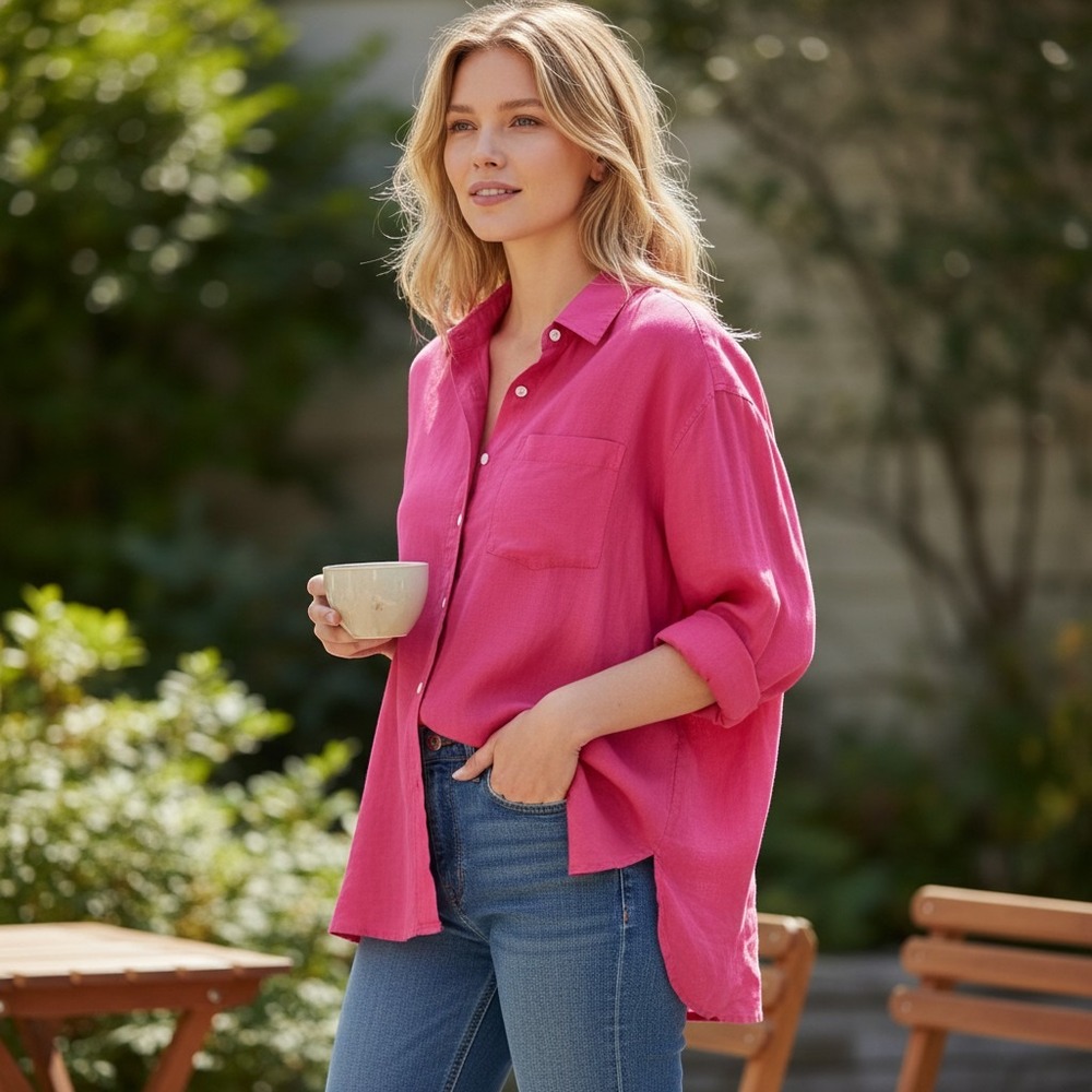 J.Crew Baird McNutt Irish Linen Etienne Oversized Shirt Pink BY728 Womens L